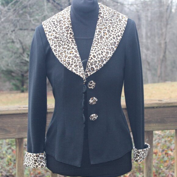 Vintage D. J. Summers Black and Gold Leopard Print Blazer Jacket - Medium - Picture 7 of 8